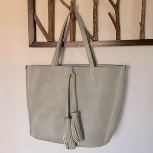 Merona grey tote with tassels.